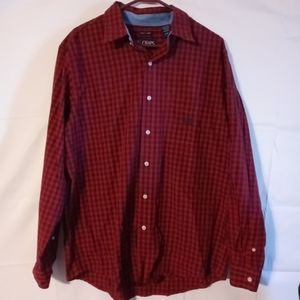 Men's Chaps Easy Care Long Sleeve Button Up Red Blue Plaid Shirt SIZE Large 🔥